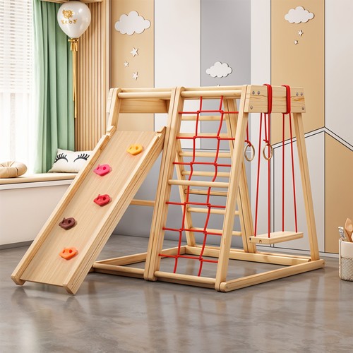 Wooden climbing frame with - frame,